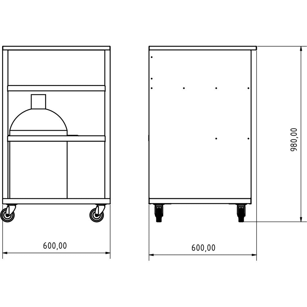 Gast Pizzaofen Schrank fahrbar 60 x 60 x 98cm mit Gasflaschenfach