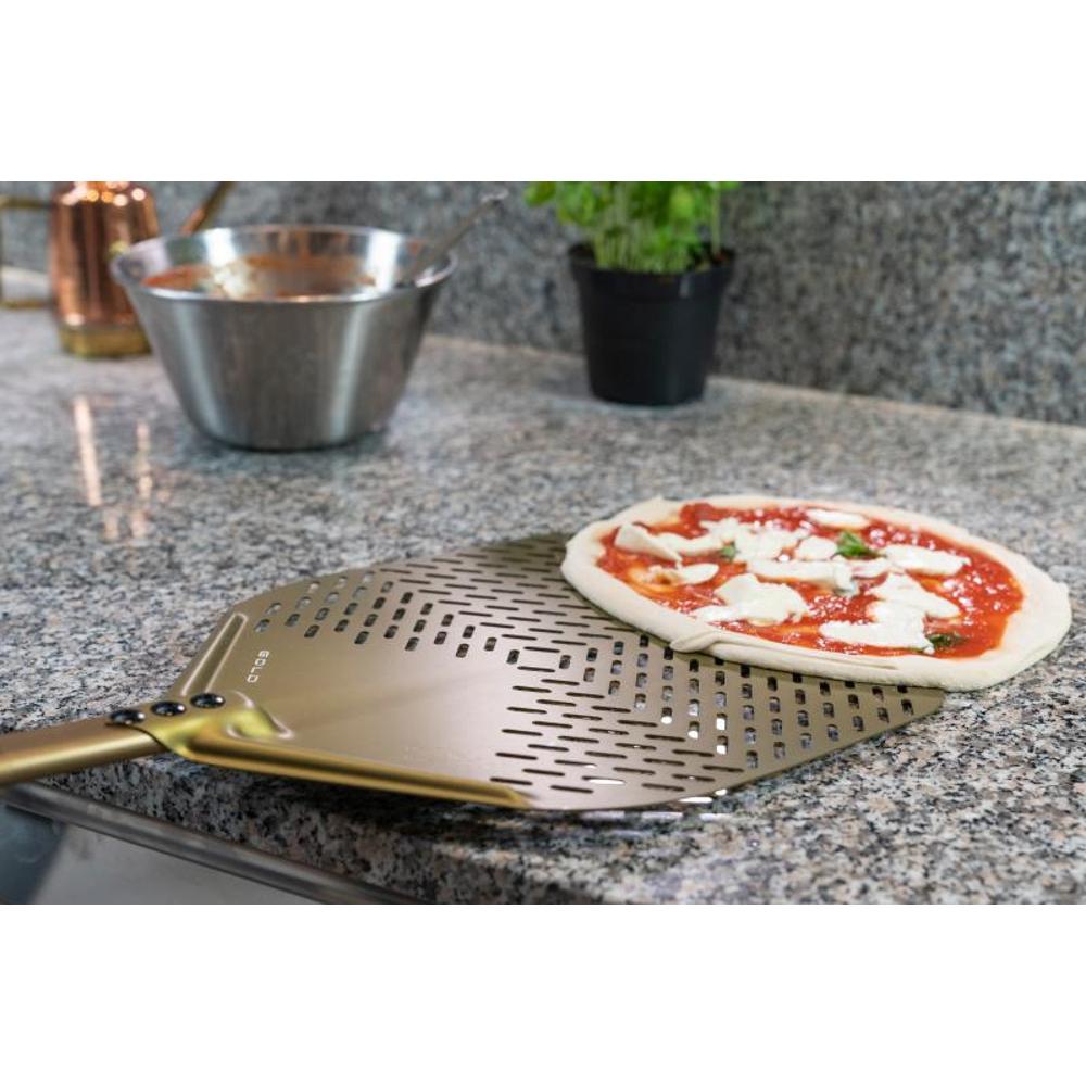 Gi.Metal Gold Pizza Schaufel rechteckig perforiert 33/60