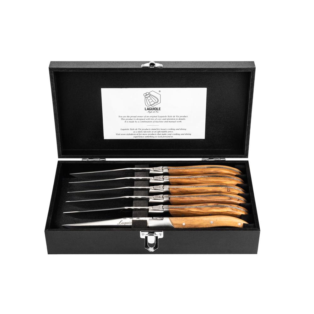 Laguiole Luxury, Steakmesser Set 6-teilig, olive wood
